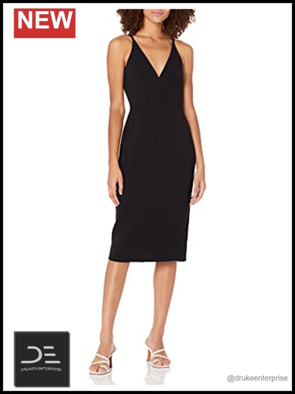 Plunging Sleeveless Fitted Midi Sheath Dress